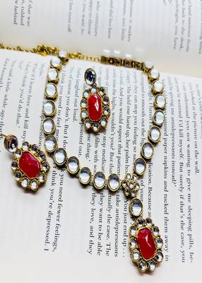 JN Handicraft Ladies Sparkling & Stylish Red Stone and Kundan Alloy Jewellery Sets 1