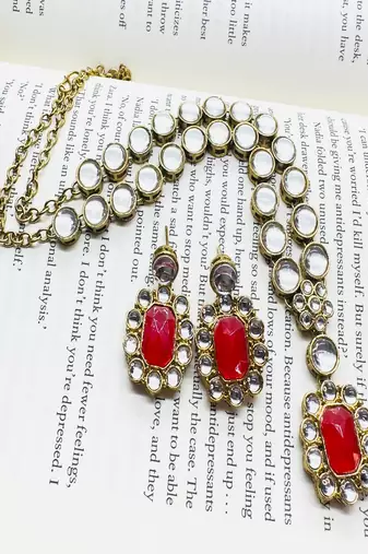 JN Handicraft Ladies Sparkling & Stylish Red Stone and Kundan Alloy Jewellery Sets