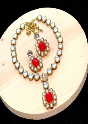 JN Handicraft Ladies Sparkling & Stylish Red Stone and Kundan Alloy Jewellery Sets 3