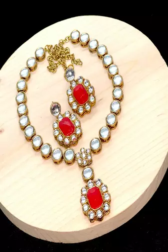 JN Handicraft Ladies Sparkling & Stylish Red Stone and Kundan Alloy Jewellery Sets