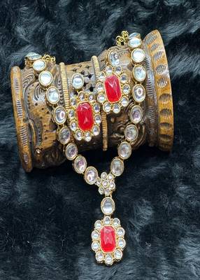 JN Handicraft Ladies Sparkling & Stylish Red Stone and Kundan Alloy Jewellery Sets 4