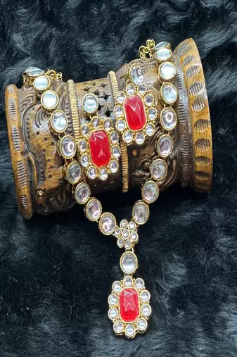 JN Handicraft Ladies Sparkling & Stylish Red Stone and Kundan Alloy Jewellery Sets
