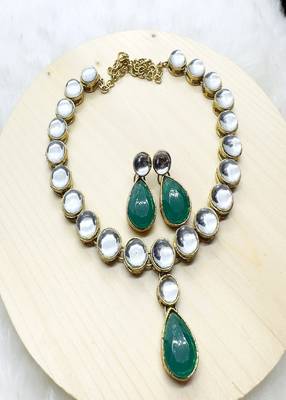 JN Handicraft Ladies Sparkling & Stylish Green Stone and Kundan Alloy Jewellery Sets 4