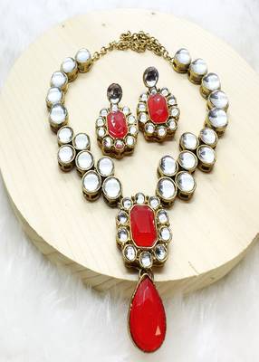 JN Handicraft Ladies Sparkling & Stylish Red Stone and Kundan Alloy Jewellery Sets 1