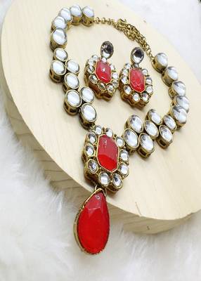 JN Handicraft Ladies Sparkling & Stylish Red Stone and Kundan Alloy Jewellery Sets 2