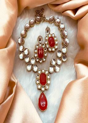 JN Handicraft Ladies Sparkling & Stylish Red Stone and Kundan Alloy Jewellery Sets 3
