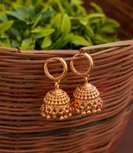 Golden jhumkis small with press hoop one gram gold