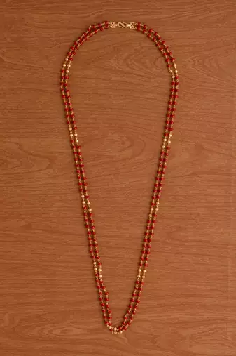 Red and Gold Beads Layered Necklace for Women