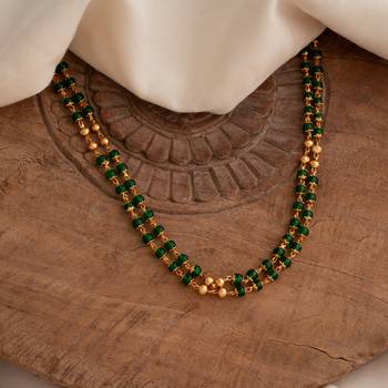 Green and Gold Plated Brass Beads Layered Necklace 1