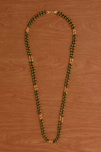 Green and Gold Plated Brass Beads Layered Necklace