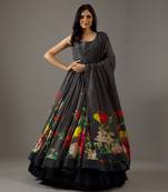 Grey Printed anarkali set