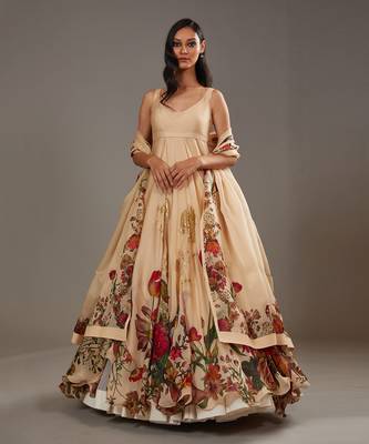 Beige Printed anarkali set 1
