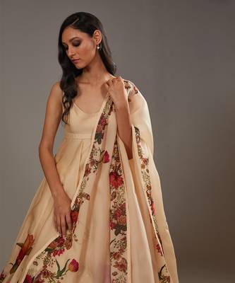 Beige Printed anarkali set 2