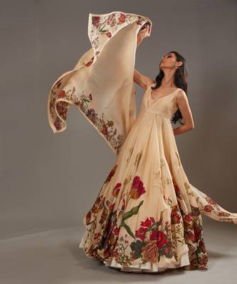 Beige Printed anarkali set 3