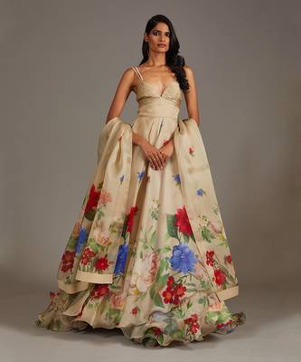 Beige Chanderi anarkali set 1