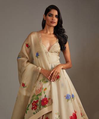 Beige Chanderi anarkali set 2