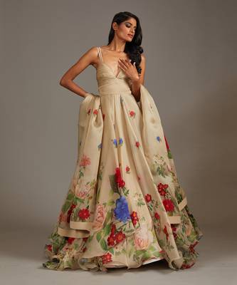 Beige Chanderi anarkali set 3