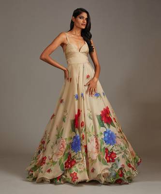 Beige Chanderi anarkali set 4