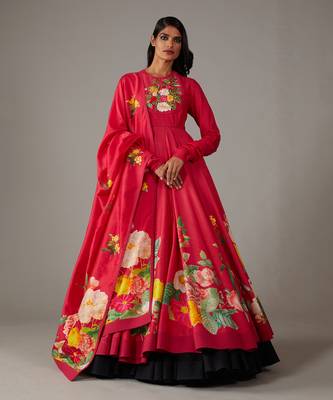 Red Printed anarkali set 1