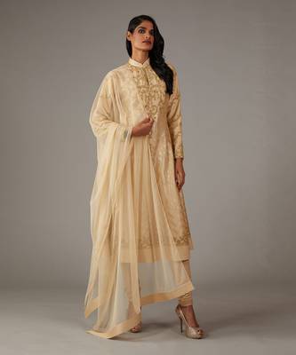Beige Kalidar kurta set 1