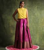 Hot Pink Handloom Pure Katan Silk Banarasi Skirt Set