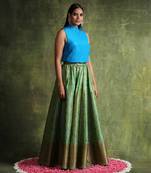Sea Green Handloom Pure Katan Silk Banarasi Skirt Set