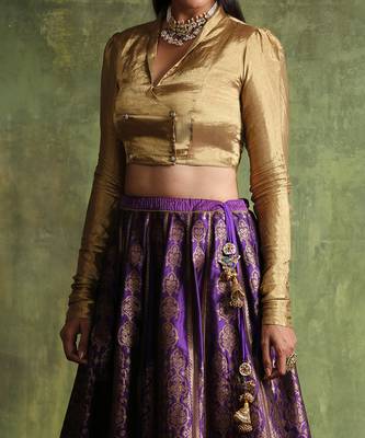 Purple Handloom Pure Katan Silk Banarasi Skirt Set 2