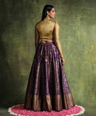 Purple Handloom Pure Katan Silk Banarasi Skirt Set 4