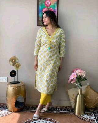 Peershah yellow embroidery kurta with pant set 3