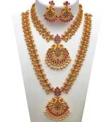 Gold Plated Traditional South Indian Stylish Multicolour Stone Work Long Necklace With Earrings For Women