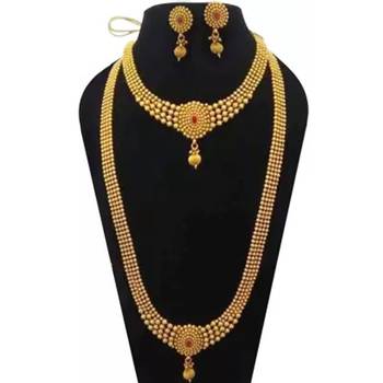 Gold Plated Traditional South Indian Stylish Multicolour Stone Work Long Necklace With Earrings For Women 1
