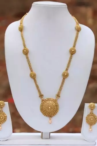 Gold Plated Traditional South Indian Stylish Multicolour Stone Work Long Necklace With Earrings For Women