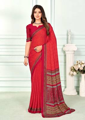 Roop Kashish Pink Color Chiffon Printed Saree With Fancy Border And Fancy Printed Blouse Piece 1