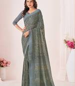 Roop Kashish Multicolor Georgette Printed Saree And Blouse Piece