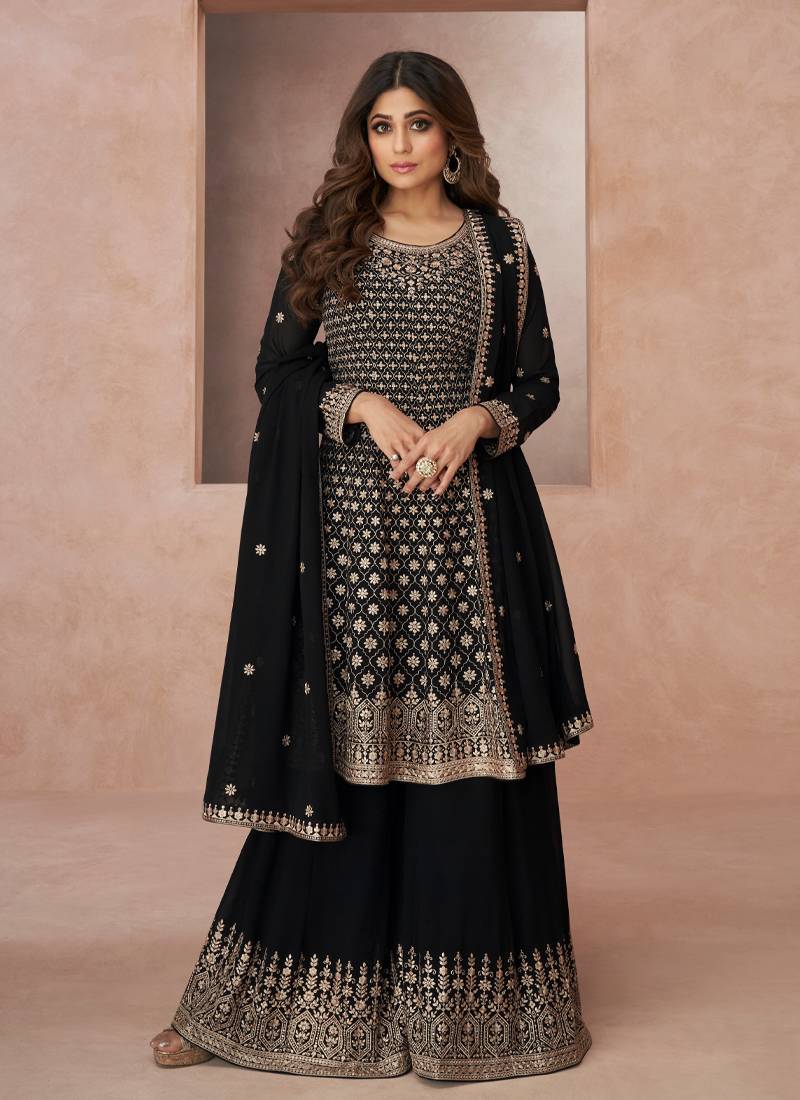 Indian Ethnic Wear Peplum Style Frock Suit With Black Color