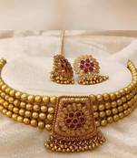 JEWELLERY Gold Plated Stylish Fancy Choker Traditional Necklace with matching earrings Jewellery Set for Women