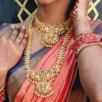 Gold Plated Traditional South Indian Stylish Multicolour Stone Work Long Necklace With Earrings For Women 3