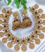 JEWELLERY Gold Plated Stylish Fancy Choker Traditional Necklace with matching earrings Jewellery Set for Women