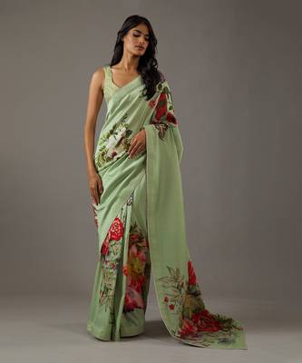 Mint green chanderi silk saree Set 1