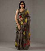 Olive green printed saree Set