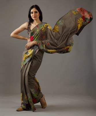 Olive green printed saree Set 3