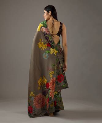 Olive green printed saree Set 4