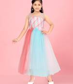 Aarika girls pink colour solid net gown