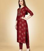 Textile cloth women's maroon color rayon viscose liva fabric embroidery work kurta and pant (tca-1074 maroon)