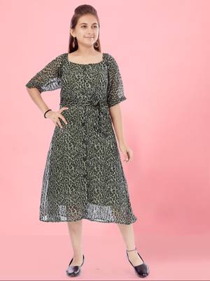 Aarika girls green colour georgette middi 1