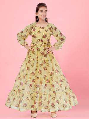 Aarika girls yellow colour georgette dress 1