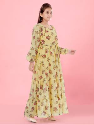 Aarika girls yellow colour georgette dress 2