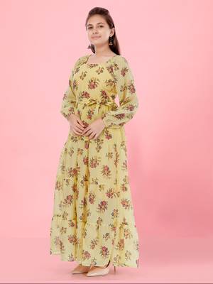 Aarika girls yellow colour georgette dress 3
