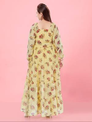 Aarika girls yellow colour georgette dress 4