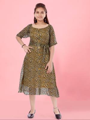 Aarika girls yellow colour georgette middi 1